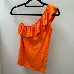 Orange one shoulder top with ruffle detail